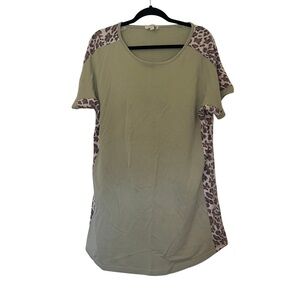 Umgee Olive Green Mini Dress with Leopard Print Panels